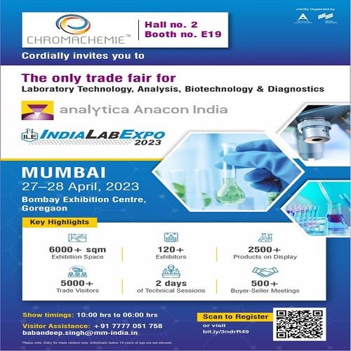 Analytica Anacon India & India Lab Expo 2023 on 27 – 28 April,2023 at Bombay Exhibition Centre